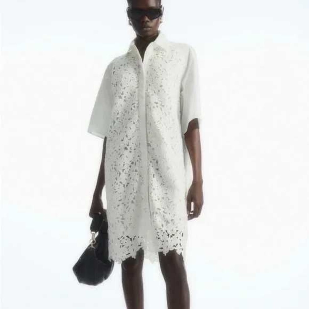 COS Broderie Anglaise Eyelet Shirt Dress White Size 6 New With Tags